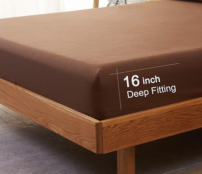 SONORO KATE Bed Sheet Set Super Soft Microfiber 1800 Thread Count Luxury Egyptian Sheets 16-Inch Deep Pocket Wrinkle and Hypoallergenic-4 Piece(King Brown)