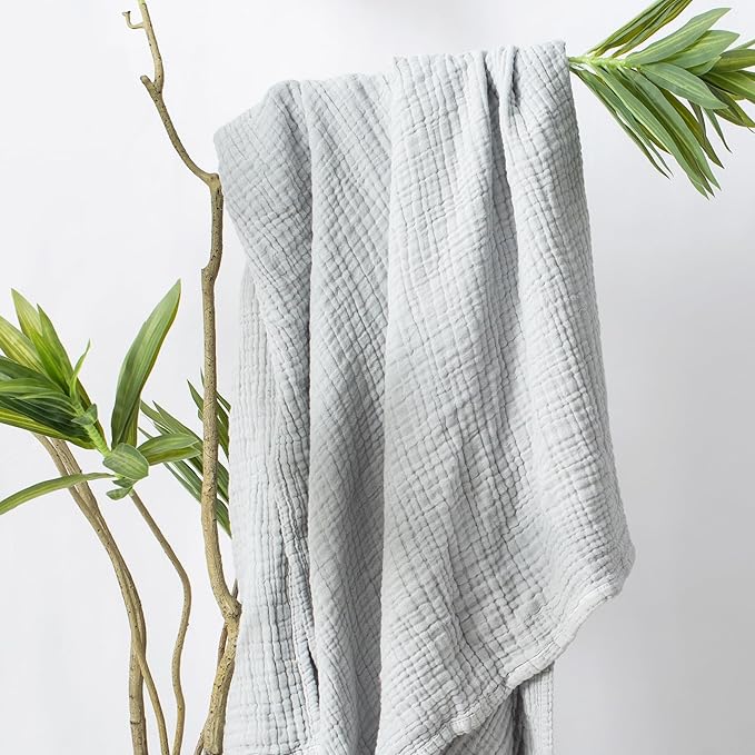 Carriediosa 100% Cotton Muslin Throw Blanket 66" X 90" Twin XL Size,4-Layers Summer Gauze Throws for Bed Couch,Soft Lightweight Breathable Linen Blankets Bedspread for Adults All Season,Grey