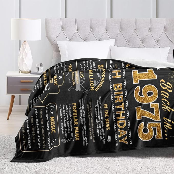 50th Birthday Gifts for Her/Him, 50th Birthday Gifts for Women Men, 50th Birthday Gift Ideas Throw Blanket 60 x 50 Inch, 1975 Birthday Gifts for Woman Man, 50 Year Old Gifts for Women/Men Turning 50