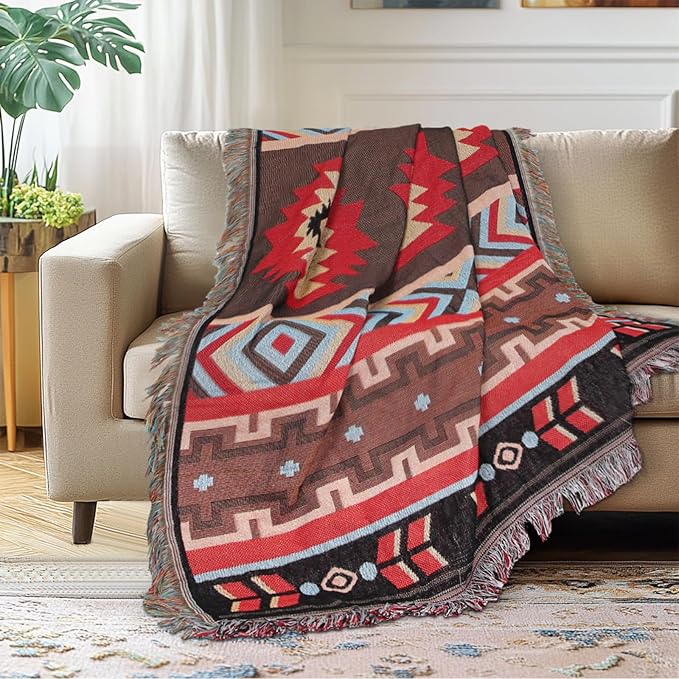 MACEVIA Boho Aztec Blanket for Couch, Rustic Southwest Blanket Decorations for Home, Country Boho Throw Blankets, Southwestern Tribal Blankets Western Bedroom Room Decor (Aztec 04 50"×70")