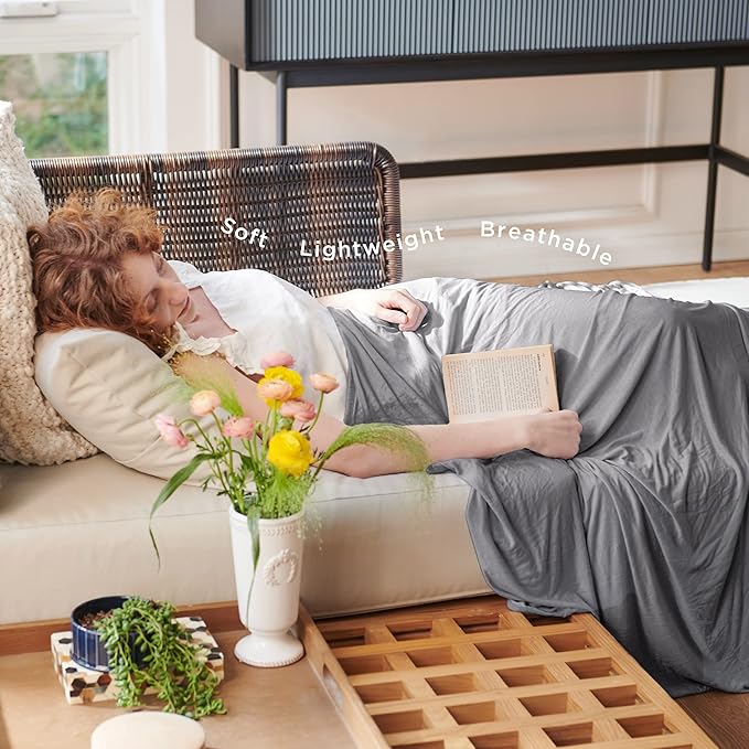 Bedsure Cooling Blanket for Hot Sleepers - Summer Cold Throw Blanket for Bed, Ice Cooling Lightweight Bedding Gifts, Cool Thin Arc-Chill Comfort Cold Throws with Rayon Derived from Bamboo, 50x70
