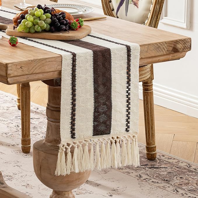 Fancy Homi Brown Table Runner 48 Inches Long Boho Macrame Table Runner for Home Decor, Farmhouse Table Runners with Tassels for Party Bohemian Rustic Bridal Shower Dining Decor 12x48 Inches