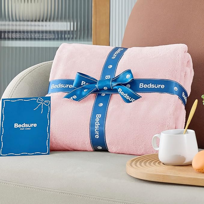 Bedsure Fleece Blanket Twin Size Pink - 300GSM Lightweight Plush Fuzzy Cozy Soft Valentines Blanket for Bed, Sofa, Couch, Travel, Camping, 60x80 inches