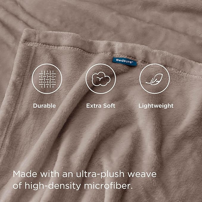 Bedsure Fleece Blankets Twin Size Mocha Brown - 300GSM Lightweight Plush Fuzzy Cozy Soft Blanket for Bed, Sofa, Couch, Travel, Camping, 60x80 inches