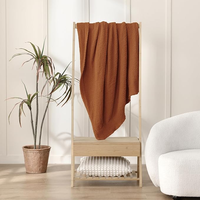 JOOJA Knit Throw Blanket Super Soft Warm Blanket for Couch Lightweight Fluffy Blanket for Bed Sofa 60x80 Inches Rust