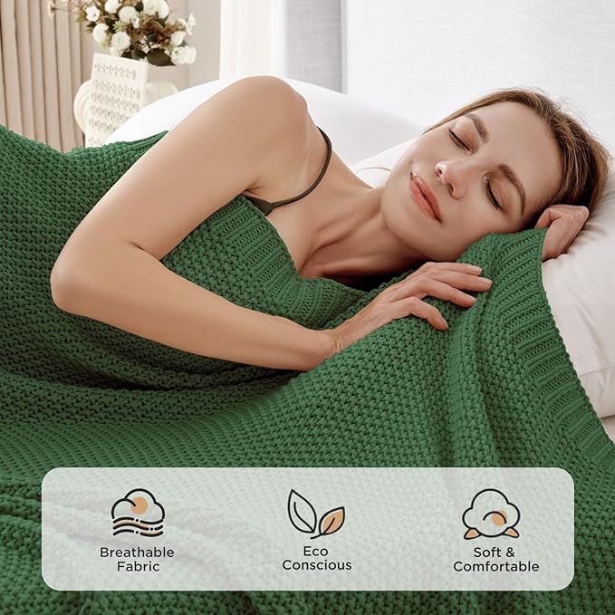 Joydeco Chunky Cable Knit Throw Blanket, Lightweight 100% Cotton Soft Cozy Throw Twin Blanket for Couch Bed and Sofa, Rustic Breathable Farmhouse Blanket Gift for Women Men(Olive Green, 60"x80")