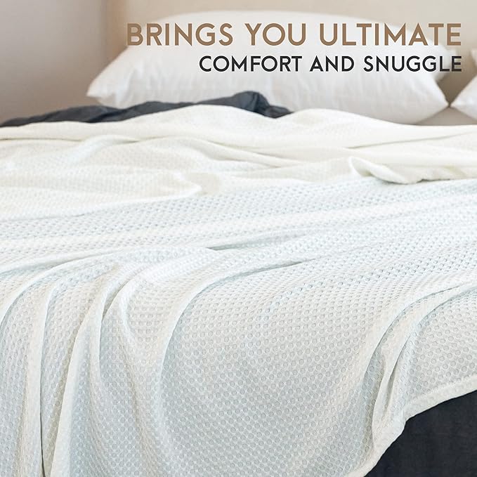 AmyHomie Cooling Blanket Queen Size, 100% Rayon Derived from Bamboo Waffle Blanket, Cool Summer Blanket for Hot Sleepers Soft Comfy Lightweight Blankets for All Seasons(White, 90×90in)
