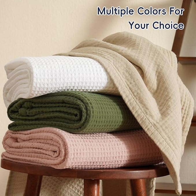 PHF 100% Cotton Waffle Muslin Throw Blanket Large 50" x 70", Lightweight and Breathable Washed Cotton Blanket, Aesthetic Soft Muslin Waffle Bedding for Sofa Bed Home Decor, White