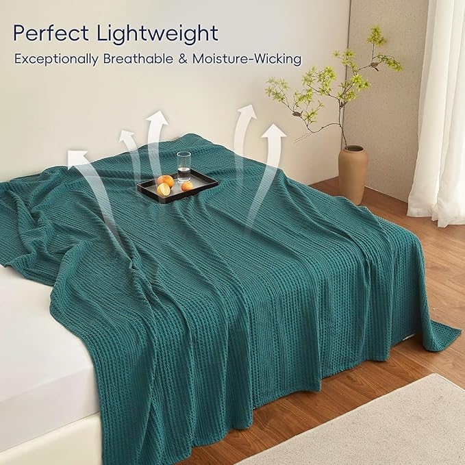 PHF Lightweight Waffle Weave Blanket Queen Size, Breathable & Ultra Soft, 90"x 90" Soft & Cozy Thin Blanket, Perfect for Summer & Hot Sleepers, Bed, Home Decor - Mediterranea