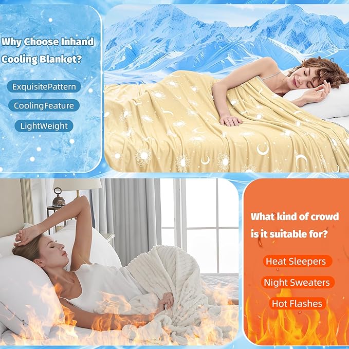 inhand Cooling Blanket Queen Size (90"x90") - Cooled Blankets for Hot Sleepers Lightweight Breathable Summer Blanket for Sleeping Night Sweats to Keep Cool in The Heat -Beige