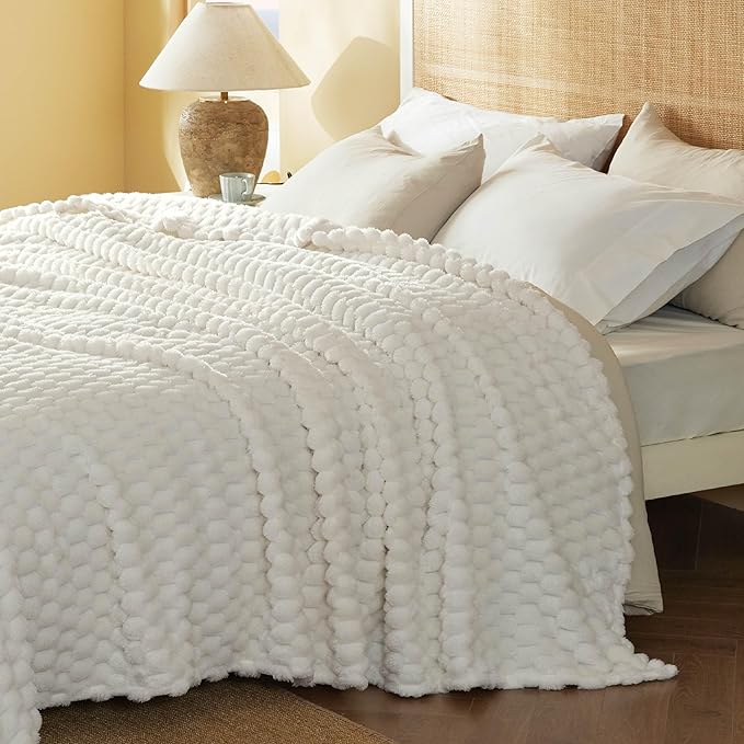 Bedsure King Size Blanket for Bed - Super Soft, Cozy Blankets for Women, Cute Large Fleece Gifts for Girls, Off White, 108x90 Inches