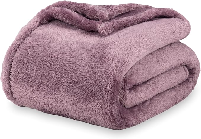 Berkshire Blanket Classic Extra-Fluffy™ Plush Blanket, Twin Size Bed Blanket, Soft Fuzzy Fluffy Long Hair Blanket for Couch Sofa Bed, Plum Smoke, 60x92 Inches