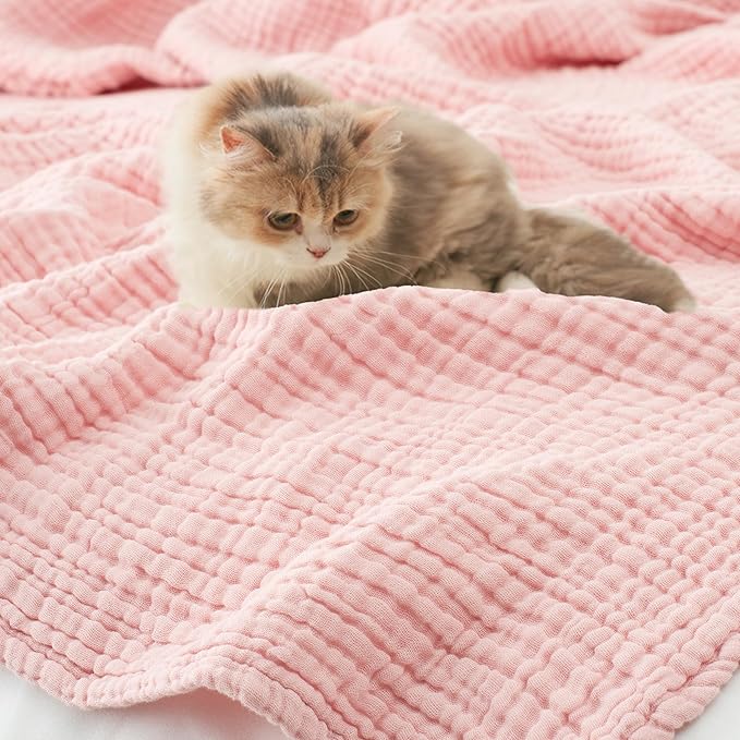 Carriediosa 100% Cotton Muslin Throw Blanket 50" X 70" Throw XL Size,4-Layers Summer Gauze Throws for Bed Couch,Soft Lightweight Breathable Linen Blankets Bedspread for Adults All Season,Dusty Pink