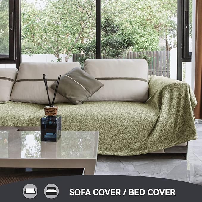 KAWAHOME Summer Sweatshirt Blanket Queen Size for Bed-Lightweight Breathable Blankets,Soft Thin Knit Jersey Blanket for Hot Sleepers,90 X 90 Inches, Heather Green