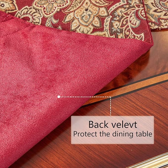 Luxury Vintage Table Runners 108 inches Long Embroidery Jacquard Fabric with Multi-Tassels Table Runners for Dining Room Dresser Wedding Christmas Thanksgiving Party Decorations (Red, 12X108inch)