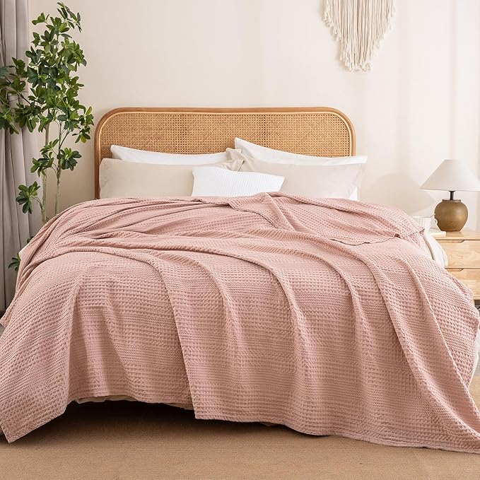 PHF Lightweight Waffle Weave Blanket Twin Size, Breathable & Ultra Soft, 66"x 90" Soft & Cozy Thin Blanket, Perfect for Summer & Hot Sleepers, Bed, Home Decor - Rose Pink