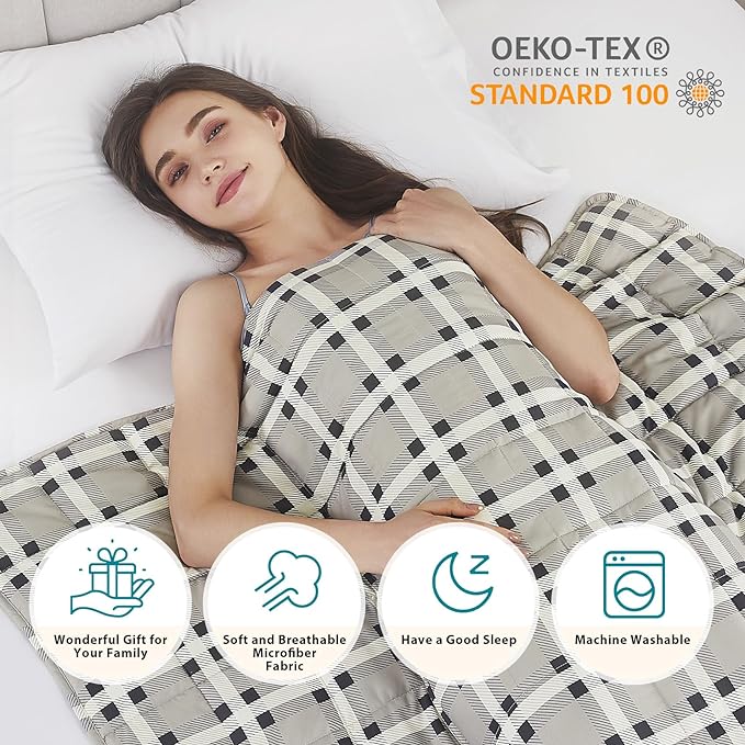 L'AGRATY Weighted Blanket - 60"x80" 20lbs Cooling Breathable Heavy Blanket Microfiber Material with Glass Beads for Adult All-Season Summer Fall Winter Soft Thick Comfort