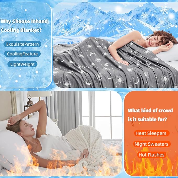 inhand Cooling Blanket King Size (90"x108") - Cooled Blankets for Hot Sleepers Lightweight Breathable Summer Blanket for Sleeping Night Sweats to Keep Cool in The Heat -Dark Grey-Sky