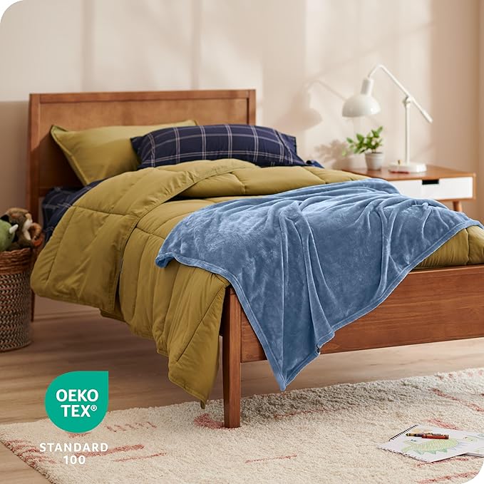 Bare Home Fleece Blanket - Kid Size- Coronet Blue - Lightweight Throw for Bed, Sofa, Couch, Camping, and Travel - Microplush - Ultra Soft Warm Blanket (Kid, Coronet Blue)