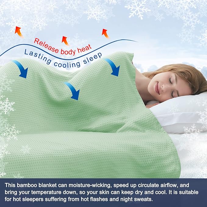 DANGTOP Cooling Blankets, 100% Rayon Derived from Bamboo, Absorbs Body Heat to Keep Cool on Warm Night, Ultra-Cool Lightweight Blanket(90x108 inches, Bean Green)
