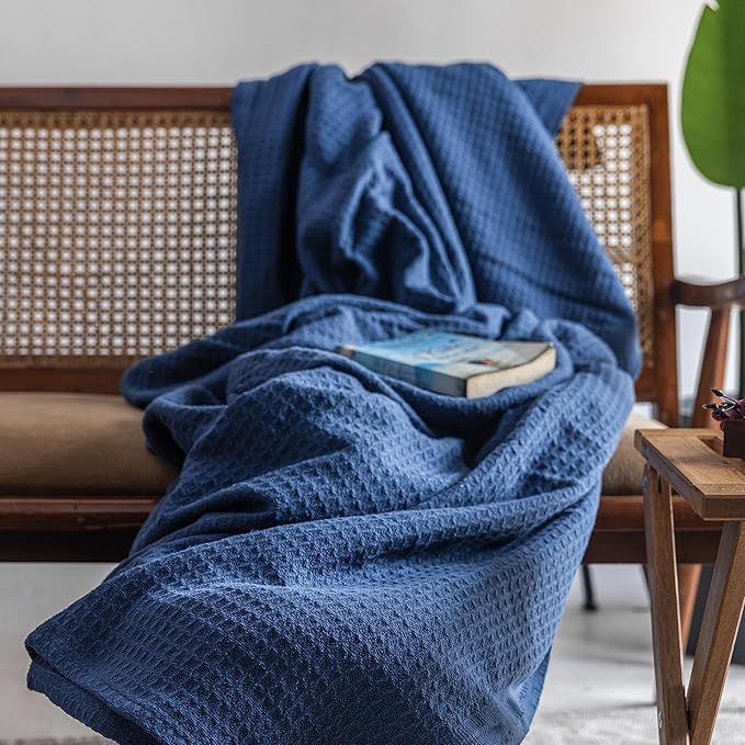 100% Cotton Salt Earth Throw Blanket, King, 106"X92" Waffle Throws For Home, Bedrooms, Outdoor Couch & Office Couch, Modern & Cozy Bed Room Decor Blankets,Lightweight All Season Western Blanket (Navy)