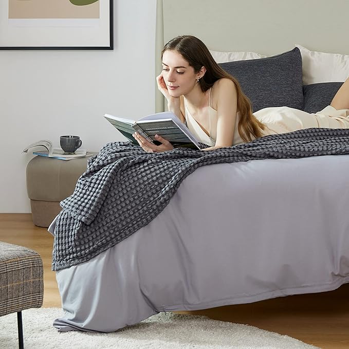 Bedsure Cooling Cotton Waffle Weave Blanket - Lightweight Breathable Blanket of Rayon Derived from Bamboo for Hot Sleepers, Luxury Throws for Bed, Couch and Sofa, Dark Grey, 50x70 Inches