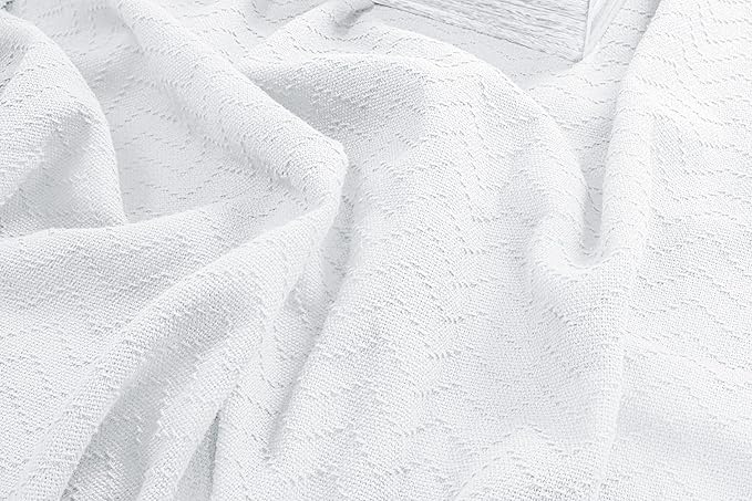 BELIZZI Home 100% Cotton Bed Blanket, Breathable Thermal Blanket Full - Queen Size, Soft Chevron Thermal Blanket 90"x90", Cotton Bed Blanket, Perfect for Layering Any Bed for All Season, White