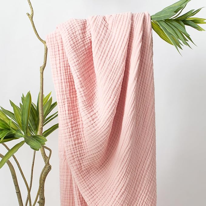 Carriediosa 100% Cotton Muslin Throw Blanket 50" X 70" Throw XL Size,4-Layers Summer Gauze Throws for Bed Couch,Soft Lightweight Breathable Linen Blankets Bedspread for Adults All Season,Dusty Pink