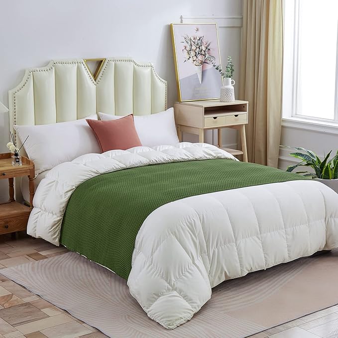 Longhui bedding Olive Green Knitted Throw Blanket for Couch, Soft, Cozy Machine Washable 100% Cotton Sofa Knit Blankets, Heavy 4.0lb Weight, 60 x 80 Inches, Olive Green Color.