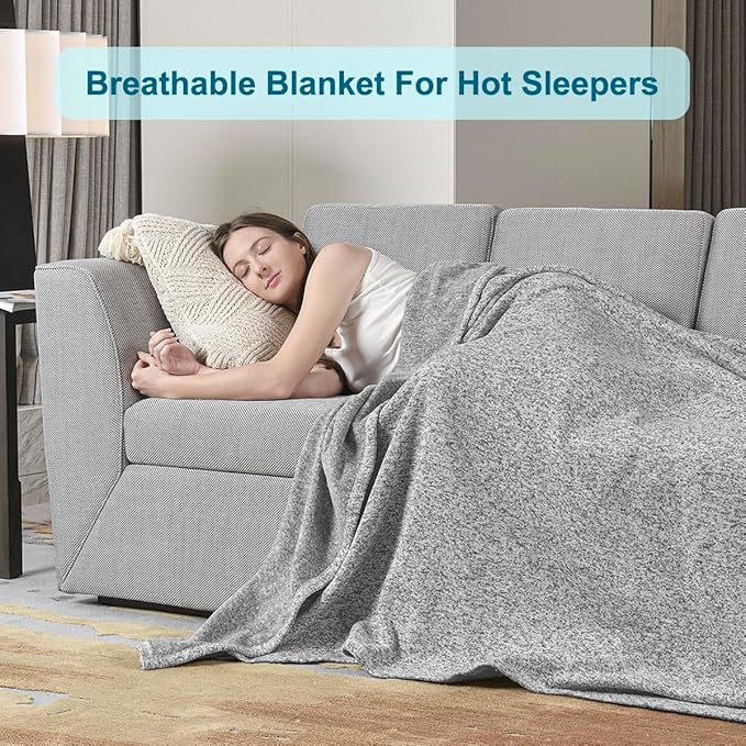 KAWAHOME Summer Sweatshirt Blanket King Size for Bed-Lightweight Breathable Blankets,Soft Thin Knit Jersey Blanket for Hot Sleepers,108 X 90 Inches, Heather Grey