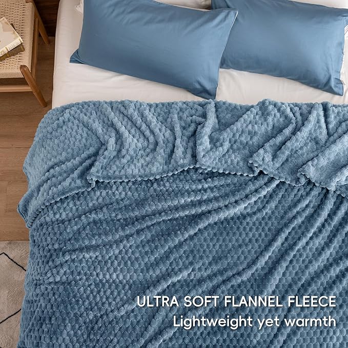 PHF Ultra Soft Flannel Fleece Blanket King Size, Lightweight 3D Jacquard Fleece Blanket, No Shedding, No Pilling, Luxury 340GSM Aesthetic Fluffy Cozy for Bed Room Decor, 108"x90", Captain's Blue
