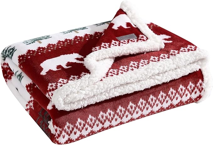 Eddie Bauer - Blanket, Super Soft Reversible Sherpa & Brushed Fleece Bedding, Throw Blankets for Couch, Ideal for Lounging (Grizzly Peak Red)