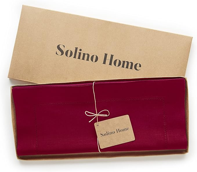 Solino Home Red Table Runner 36 Inches - Cotton Linen Hemstitch Coffee Table Runner 14 x 36 Inch Ideal for Dresser Tables - Summer, Fall, Autumn, Halloween