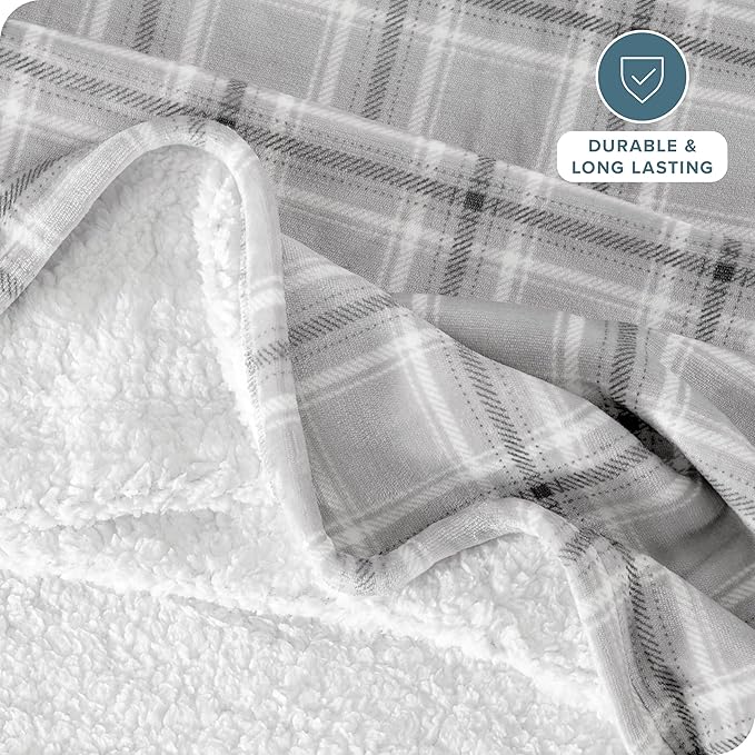 Bare Home Sherpa Fleece Blanket - King Size - Blanket for Bed, Sofa, and Couch - Warm & Lightweight - Fluffy & Soft - Reversible (King, Tartan Plaid)