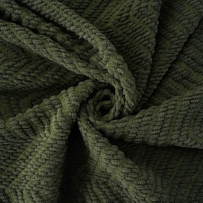 BATTILO HOME Olive Green Throw Blanket for Couch, Knit Throw Blanket,Super Soft Warm Home Decor Throw Tassels Bed,Sofa and Living Room,50" x 60"