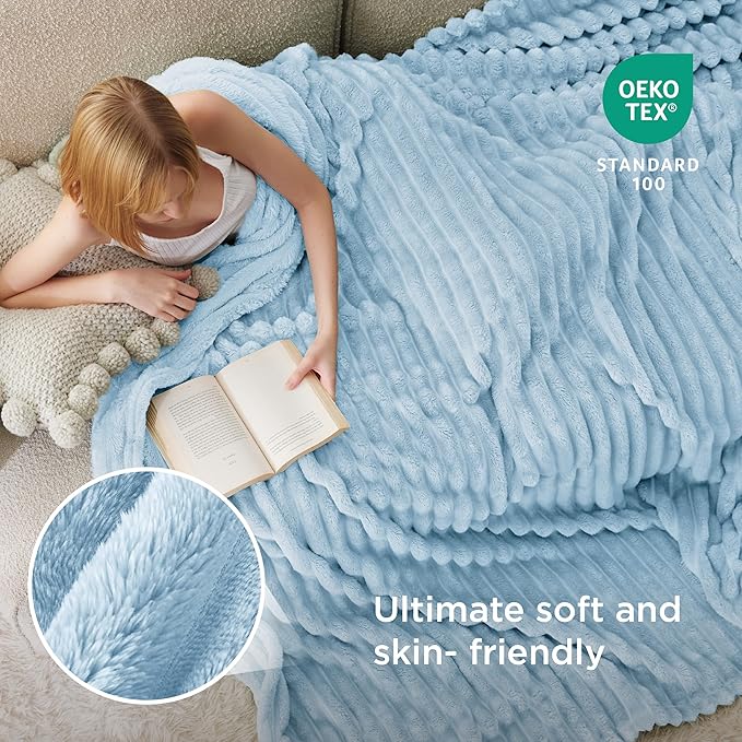 Bedsure Blue Fleece Blanket for Couch - GentleSoft Cozy Soft Blankets for Women, Cute Small Throws for Girls, Light Blue, 108x90 Inches