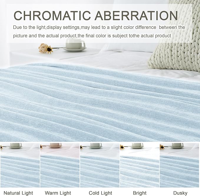Chenille Throw Blanket for Couch 50"X 60", Soft Cozy Throws with Fringe Tassel for Bed Sofa Chair Cover, Lightweight Knitted Decorative Boho Blankets for Living Room, Light Blue