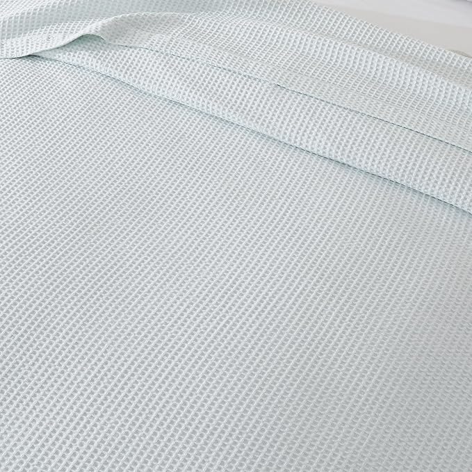 100% Cotton King Size Bed Blanket - Light Blue Waffle Weave Summer Blanket - 102x90in Prewashed, Breathable, Woven, Layering