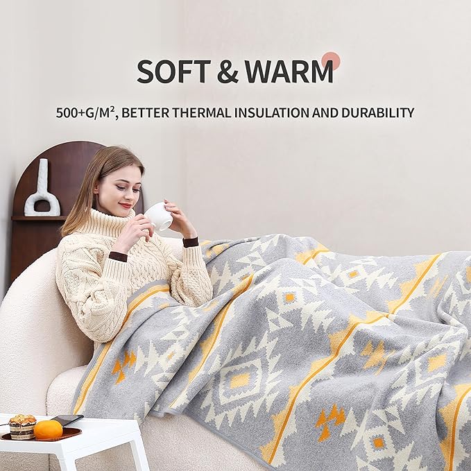 ACUSHLA Merino Wool Blanket - Warm Thick Washable Large Outdoor Camping Sleeping Throw Blanket All Weather, Morocco Grey 79x63