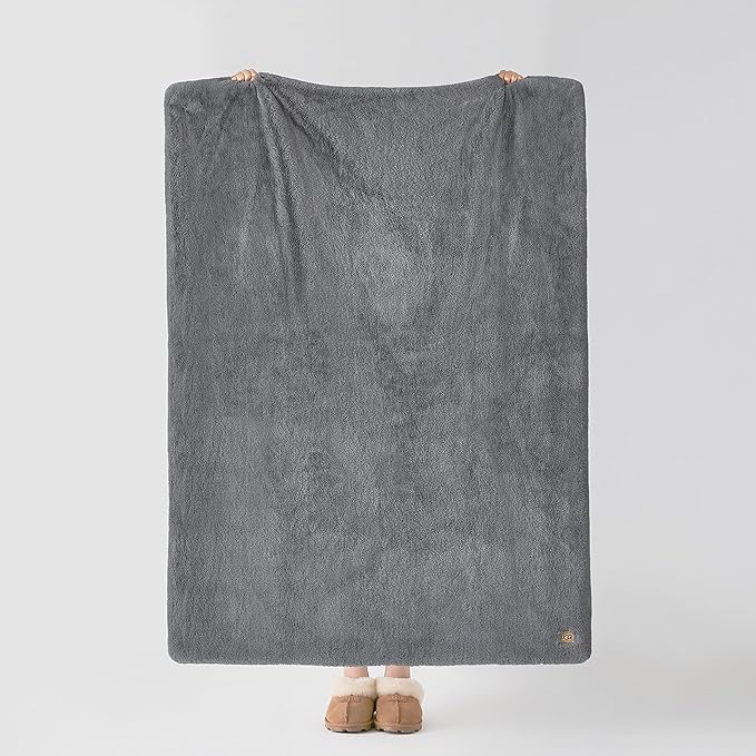 UGG Euphoria Plush Faux Fur Throw Blanket Medium Weight Reversible Luxury Soft Throw for Couch Bed or Chair Hypoallergenic Machine Washable Home Decor Blanket, 50-inch x 70-inch, Chambray Blue Grey