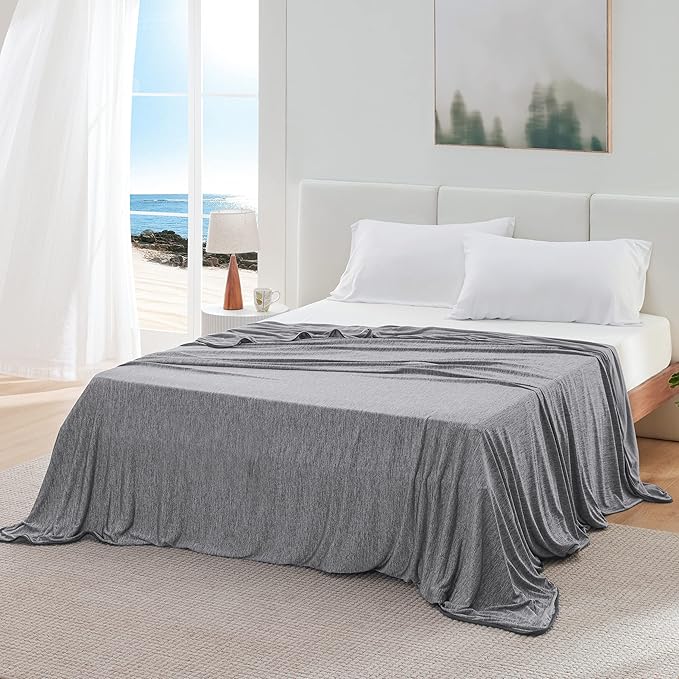 Bedsure Cooling Blanket King Size for Hot Sleepers - Summer Blanket King Size Cold Bed Cool Arc-Chill Thin Ice Cooled Grey Bedding with Rayon Derived from Bamboo Night Sweats Hot Flashes, 108x90