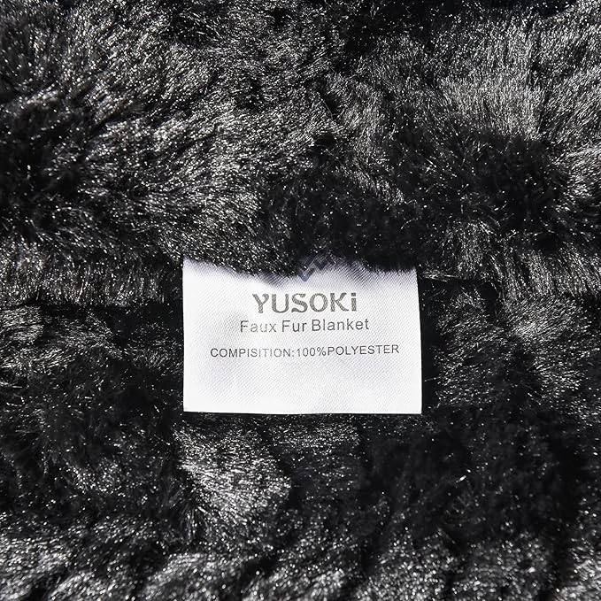 YUSOKI Luxury Faux Fur Throw Blanket(Without Pillows) 2 Layers,3lb,All Ages,Home Decoration, (Black,50" x 63")