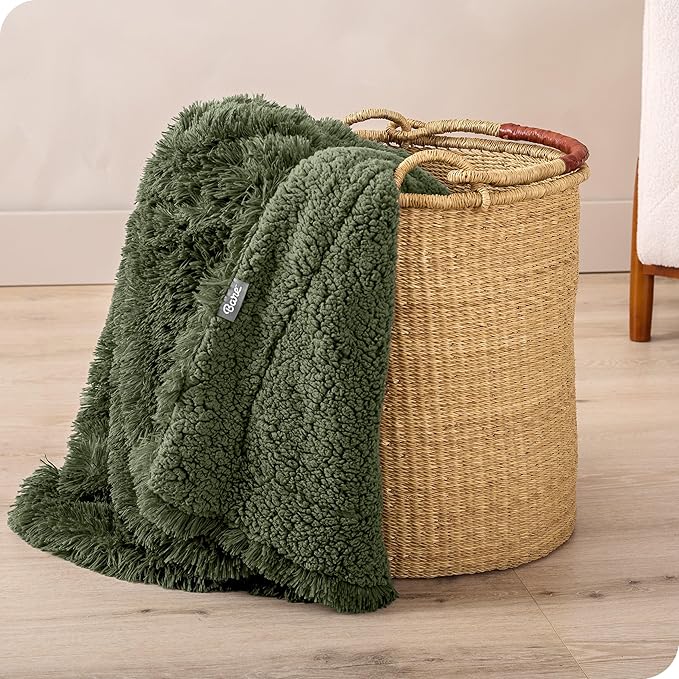 Bare Home Shaggy Faux Fur Sherpa Blanket - Super Soft, Fuzzy, Fluffy - Reversible Cozy Warm Blanket for Couch, Sofa, Chair, Bed - Luxury Home Decor (Throw/Travel, Cypress)
