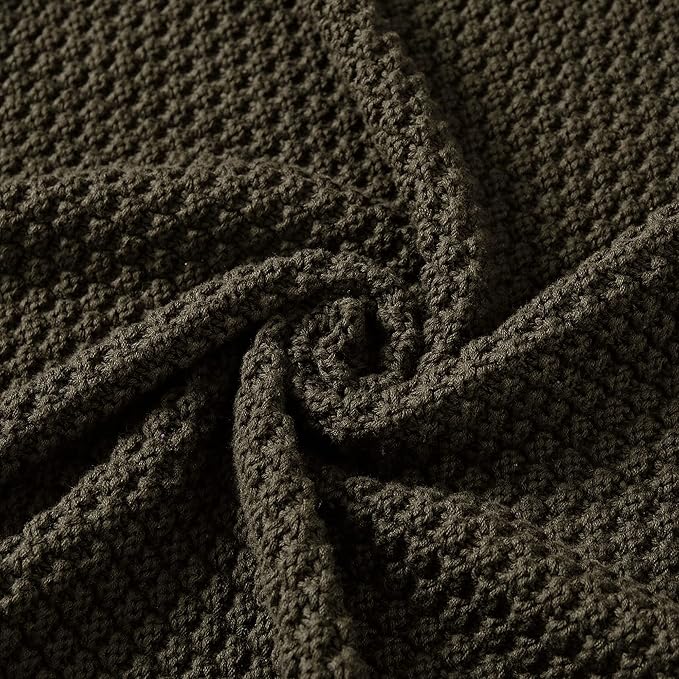Longhui bedding Dark Brown Knitted Throw Blanket for Couch, Soft, Cozy Machine Washable 100% Cotton Sofa Knit Blankets, Heavy 3.0lb Weight, 51 x 63 Inches.