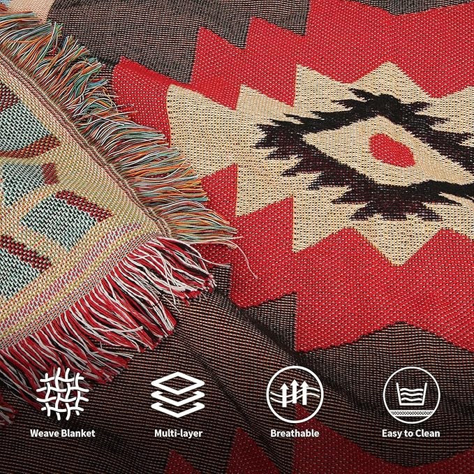 MACEVIA Boho Aztec Blanket for Couch, Rustic Southwest Blanket Decorations for Home, Country Boho Throw Blankets, Southwestern Tribal Blankets Western Bedroom Room Decor (Aztec 04 50"×70")