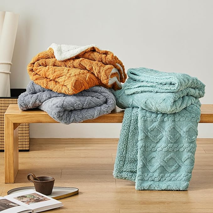 Bedsure Sherpa King Size Blanket for Bed- Fleece Soft Cozy Fuzzy Cable Blankets for Women, Thick Warm for Winter and All Seasons, Yellow, 108x90 Inches
