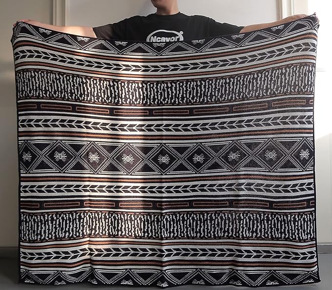 ELASAD Western Throw Blanket for Couch, Rustic Blue Throw Blankets, Vintage Patterned Boho Throw Blanket for Sofa Bed and Living Room, 50" X 60"
