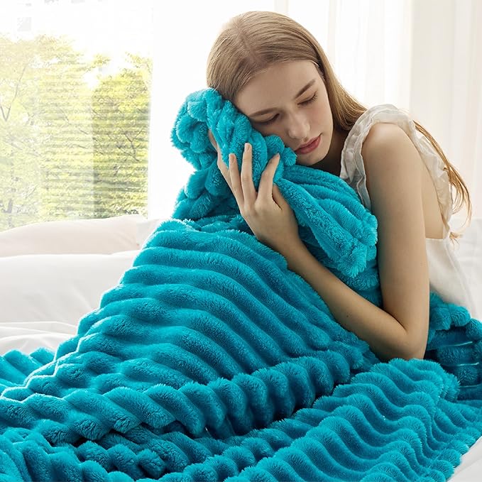 Bedsure Teal Fleece Blanket for Couch - Super Soft Cozy Twin Blankets for Women, Cute Small Throws for Girls, 60x80 Inches