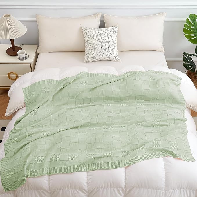 Aganear Throw Blanket for Couch - Warm Chunky Knit Blanket for Bed Checkered Throw Blanket for Women, Cozy Blanket Knitted Throw Blanket for All Season Use Ideal Gift Choice (50"x60", Sage Green)