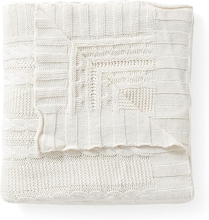 VCNY Home - Throw, Soft & Cozy Cotton Blanket, Cable Knit Home Decor (Dublin White, 50" x 70")